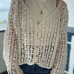 Crochet Button Front Cardigan Available in Black, and White